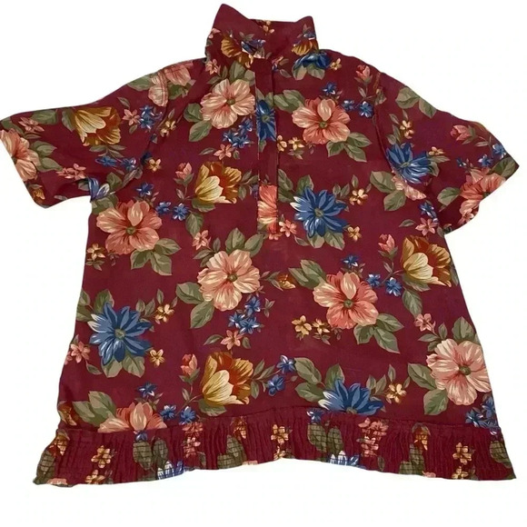 VGT ALFRED DUNNER Women's Dress Blouse Floral Print Elastic Hem Burgundy Size 16 - Picture 8 of 11